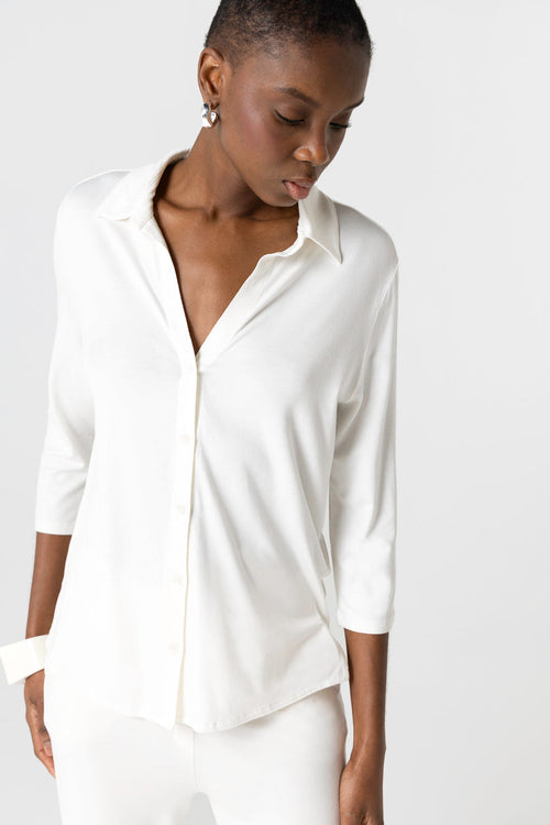 Hemd mit Dreiviertelärmeln aus Viskose/Elasthan in Creme - MAJESTIC FILATURES