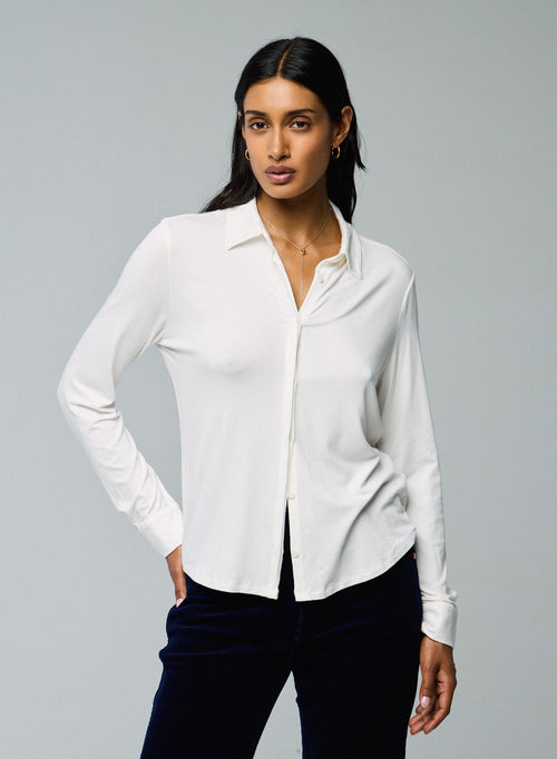 White Shirt Long Sleeve Viscose / Elastane Shirt - MAJESTIC FILATURES