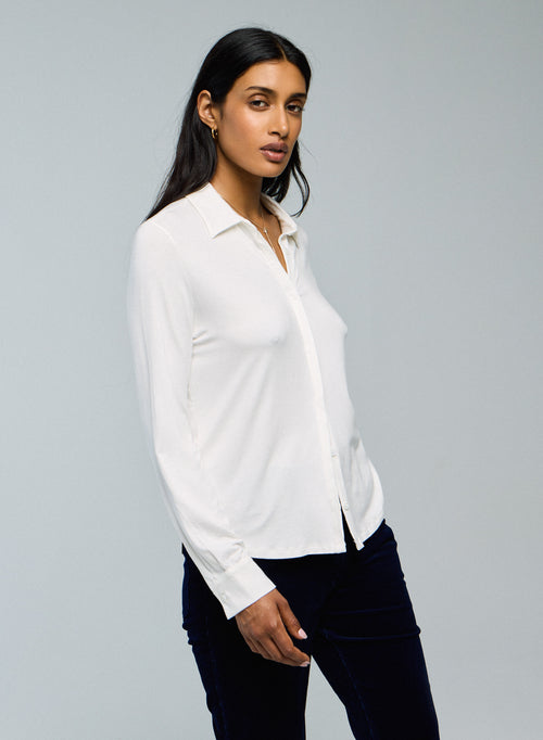 White Shirt Long Sleeve Viscose / Elastane Shirt - MAJESTIC FILATURES