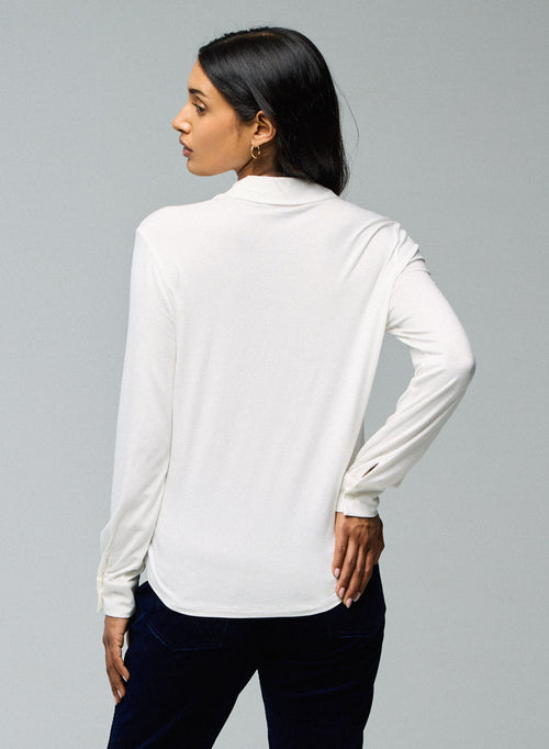 White Shirt Long Sleeve Viscose / Elastane Shirt - MAJESTIC FILATURES