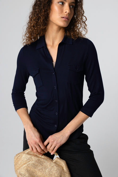 Chemise Marine Manches 3/4 en Viscose / Elasthanne - MAJESTIC FILATURES