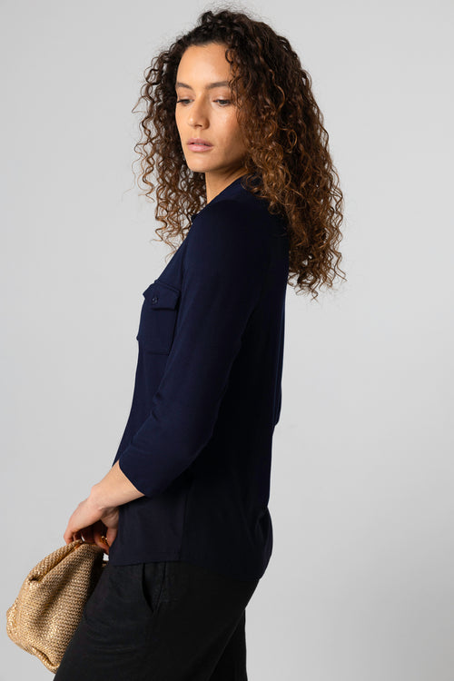 Chemise Marine Manches 3/4 en Viscose / Elasthanne - MAJESTIC FILATURES