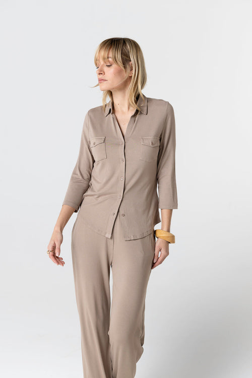 Chemise Marron Manches Trois quarts en Viscose / Elasthanne - MAJESTIC FILATURES