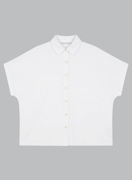 Cream Short-Sleeve Collared Shirt in Viscose / Elastane - MAJESTIC FILATURES