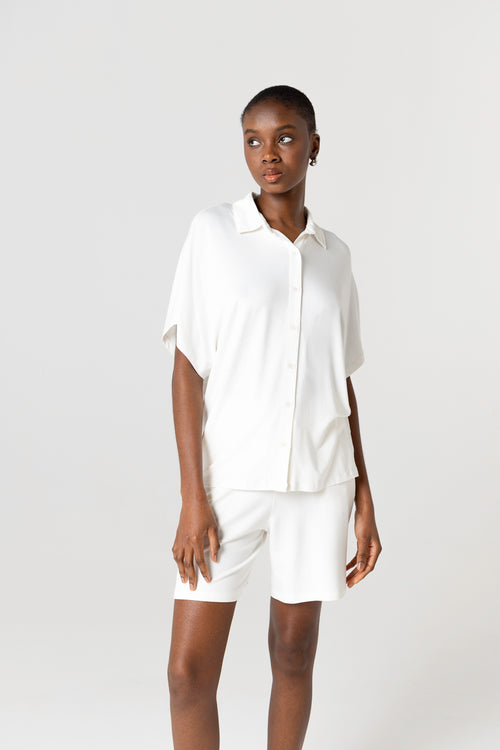 Chemise Blanche Manches Courtes en Viscose / Elasthanne - MAJESTIC FILATURES