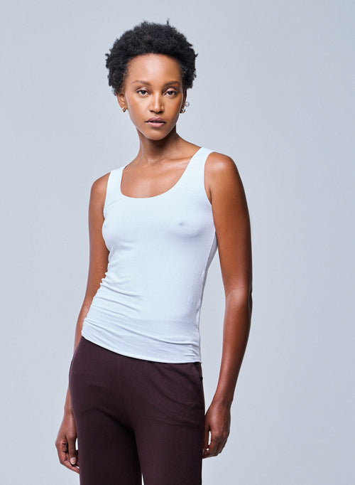 White Abby tank top with bourdon trim in Viscose and Elastane - MAJESTIC FILATURES