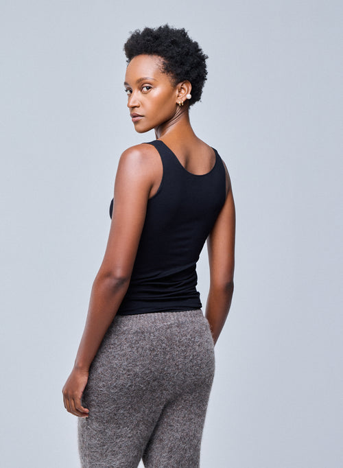 Abby U-Neck Tank Top with bourdon stitch in white and in Viscose / elastane.  Available on our e-shop. Secured payment. Customized customer service. - MAJESTIC FILATURES