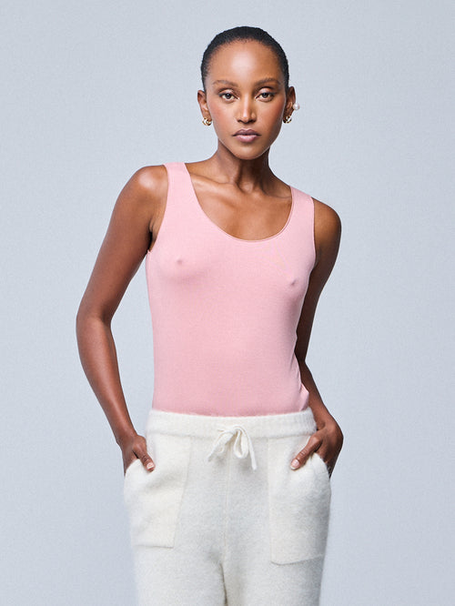 Camiseta sin mangas rosa de viscosa/elastano - MAJESTIC FILATURES