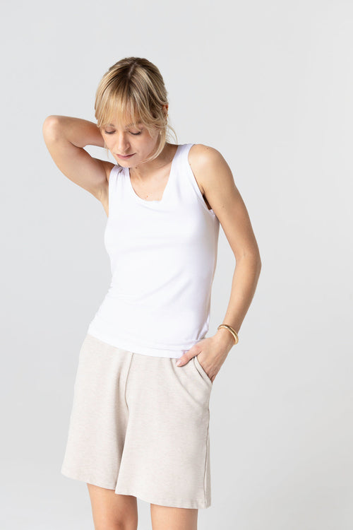 White U-neck tank top in Viscose and Elastane - MAJESTIC FILATURES