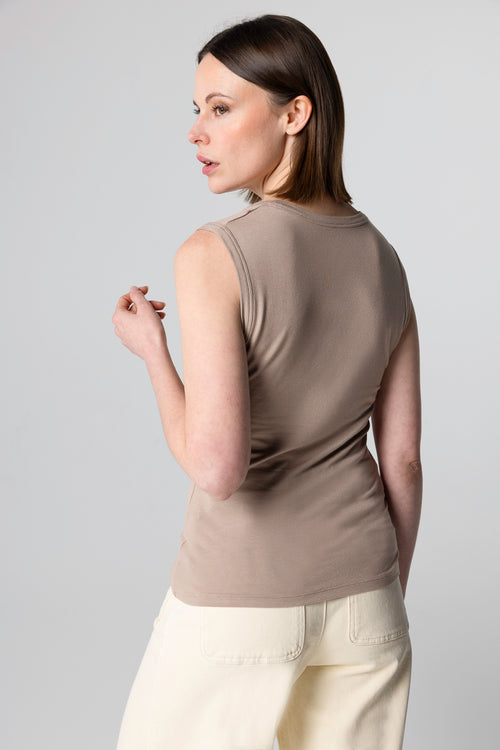Débardeur Marron Col V Sans Manches en Viscose / Elasthanne - MAJESTIC FILATURES