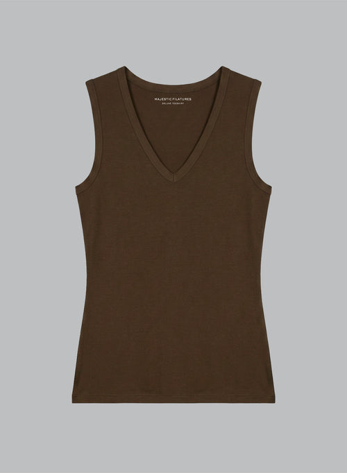 Camiseta sin mangas Tonka con cuello en V de viscosa/elastano - MAJESTIC FILATURES