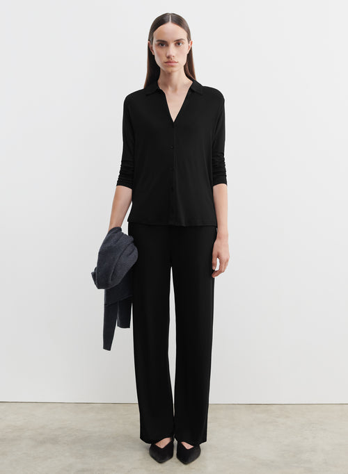 Schwarze Hose mit elastischem Bund aus Viskose und Elastan - MAJESTIC FILATURES