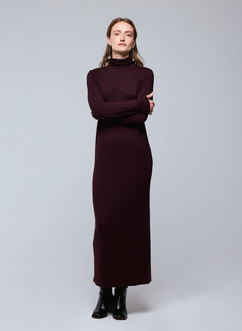 Lila Viskose / Elasthan Langärmeliges Rollkragenkleid - MAJESTIC FILATURES