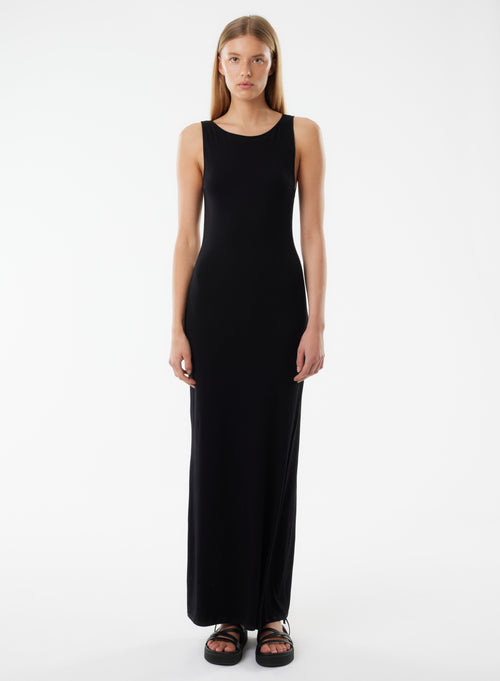 Robe Noire Sans Manches Col Bateau - MAJESTIC FILATURES