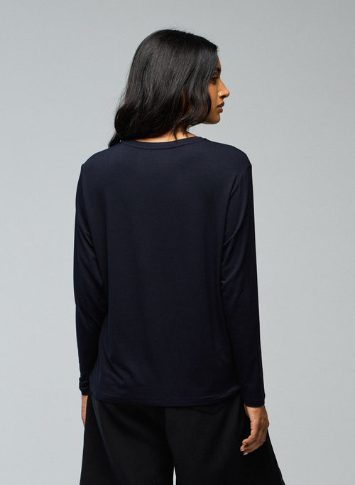 T-shirt Marine Col Rond Manches Longues en Viscose / Elasthanne - MAJESTIC FILATURES