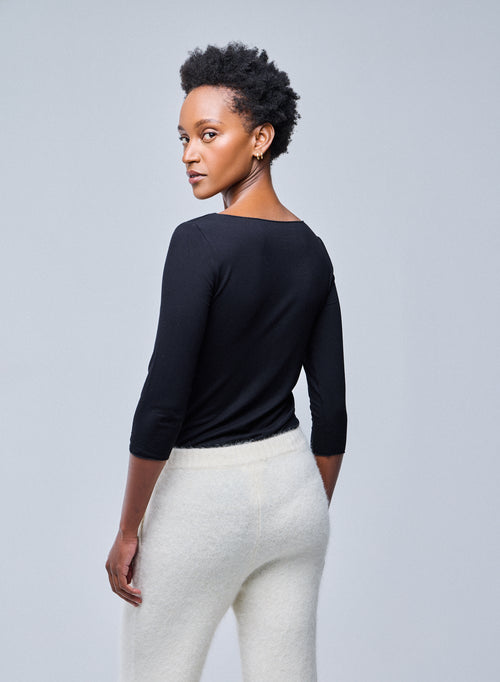 Adèle Black Viscose Boatneck T-shirt - MAJESTIC FILATURES