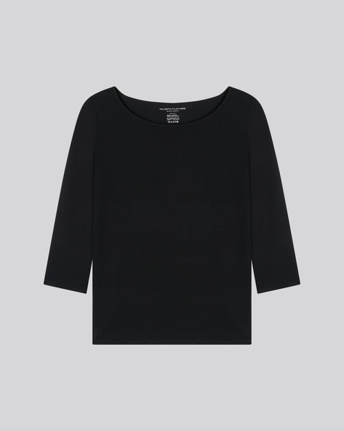 Adèle Black Viscose Boatneck T-shirt - MAJESTIC FILATURES