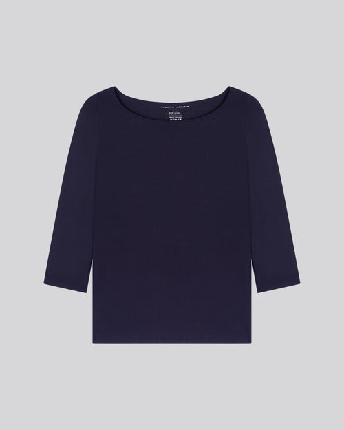 Camiseta Adèle Azul Marino Cuello Barco en Viscosa / Elastano - MAJESTIC FILATURES