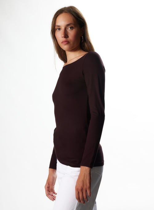 "3/4 Sleeve Boatneck Viscose / Elastane T-Shirt" - MAJESTIC FILATURES