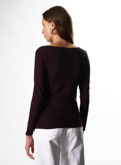 T-shirt Aubergine Col Bateau Manches 3/4 en Viscose / Elasthanne - MAJESTIC FILATURES