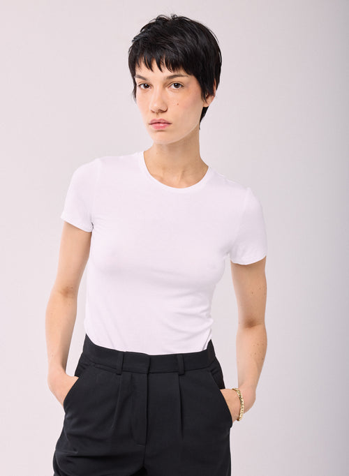 Blanco Camiseta Cuello Redondo Mangas Cortas Viscosa Elastano - MAJESTIC FILATURES