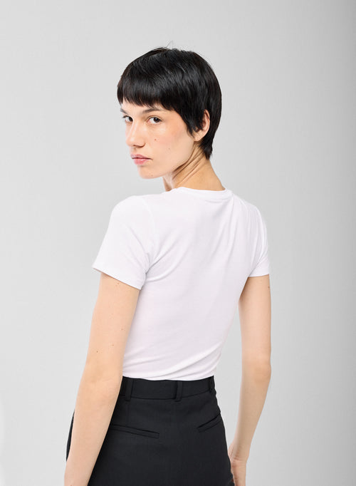 White T-shirt Round Neck Short Sleeves in Viscose and Elastane   - MAJESTIC FILATURES