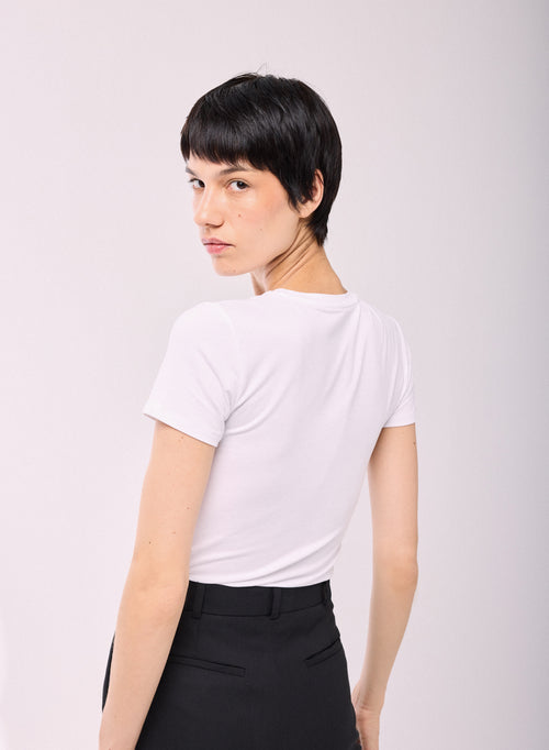 Blanco Camiseta Cuello Redondo Mangas Cortas Viscosa Elastano - MAJESTIC FILATURES