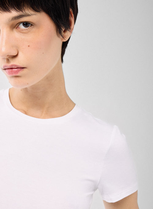 White T-shirt Round Neck Short Sleeves in Viscose and Elastane   - MAJESTIC FILATURES