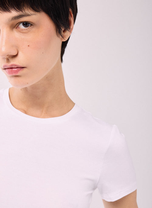 Blanco Camiseta Cuello Redondo Mangas Cortas Viscosa Elastano - MAJESTIC FILATURES