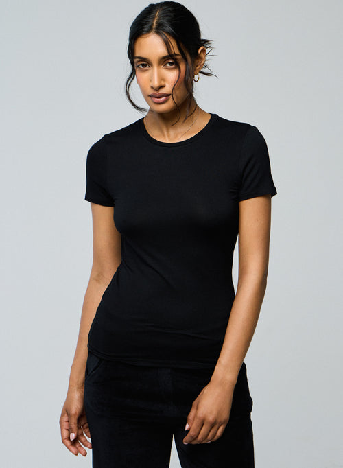 Camiseta cuello redondo viscosa y elastano negra - MAJESTIC FILATURES