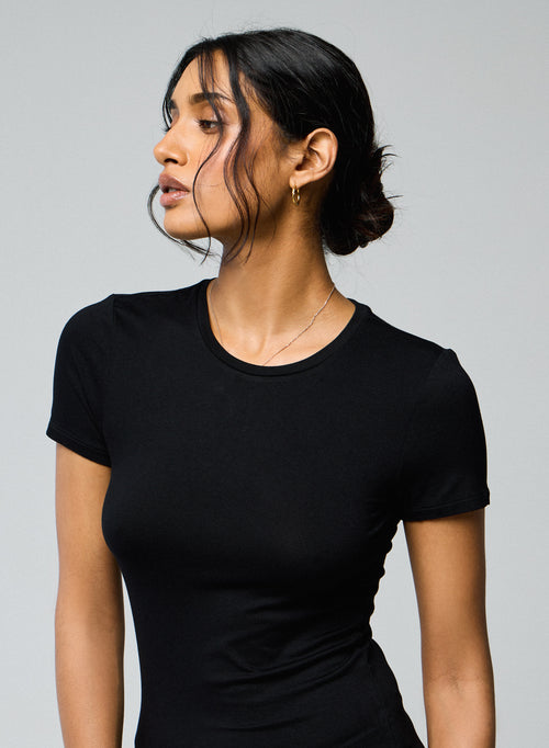 Camiseta cuello redondo viscosa y elastano negra - MAJESTIC FILATURES