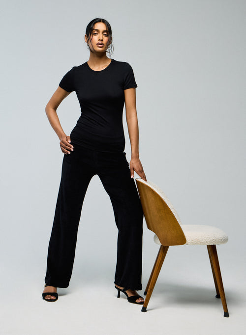 Camiseta cuello redondo viscosa y elastano negra - MAJESTIC FILATURES