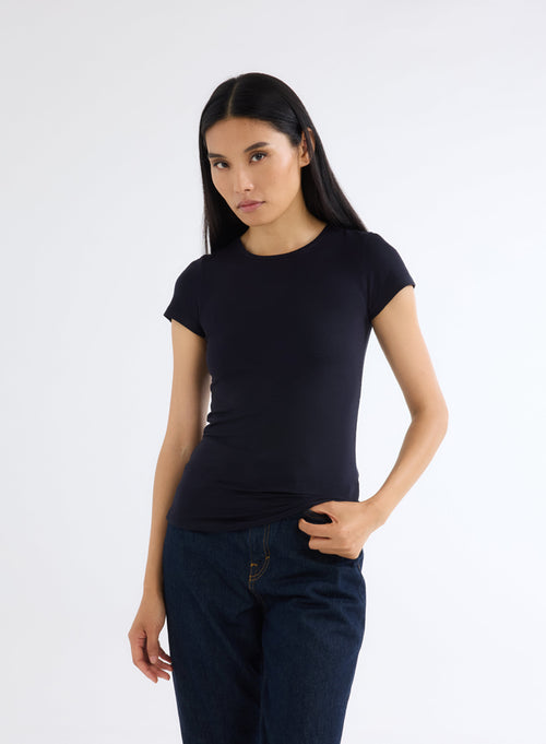 <p>Navy blue tank top. U-neck. Natural material Viscose</p> - MAJESTIC FILATURES