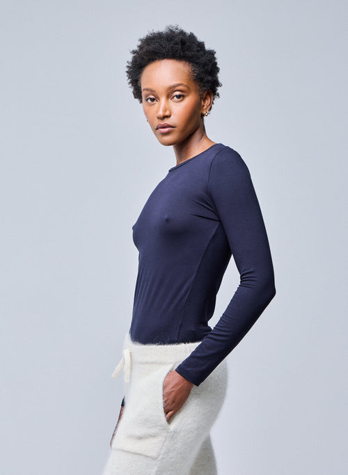 Ally T-Shirt rundhalsausschnitt aus Viskose / Elastan - MAJESTIC FILATURES