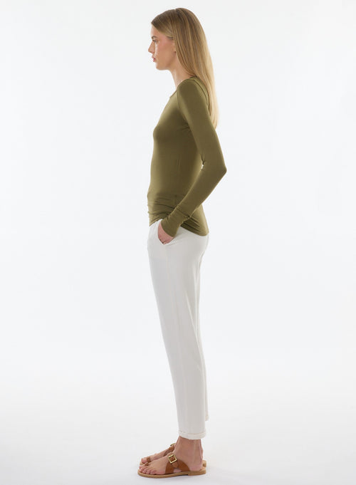 Khaki Ally Round Neck T-shirt in Viscose and Elastane - MAJESTIC FILATURES