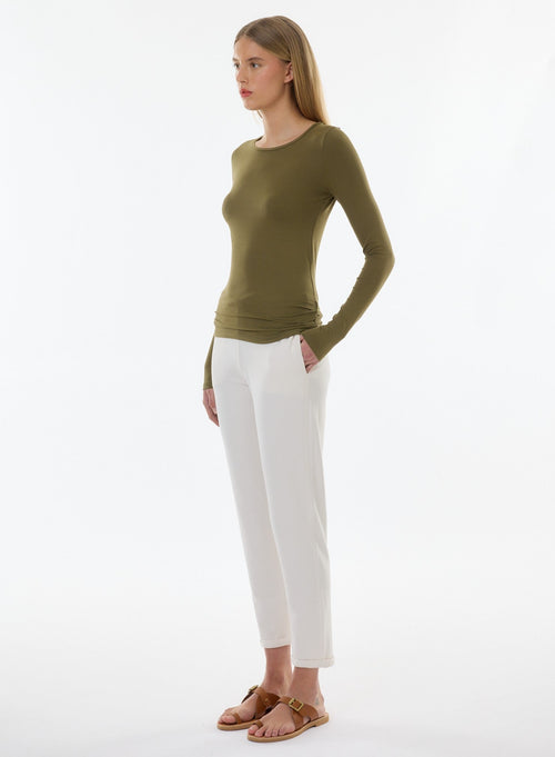 Khaki Ally Round Neck T-shirt in Viscose and Elastane - MAJESTIC FILATURES