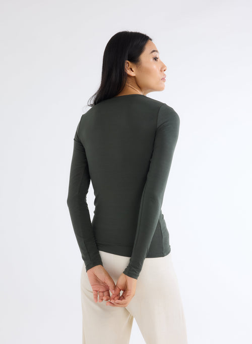 Green Ally Round Neck T-shirt in Viscose and Elastane - MAJESTIC FILATURES