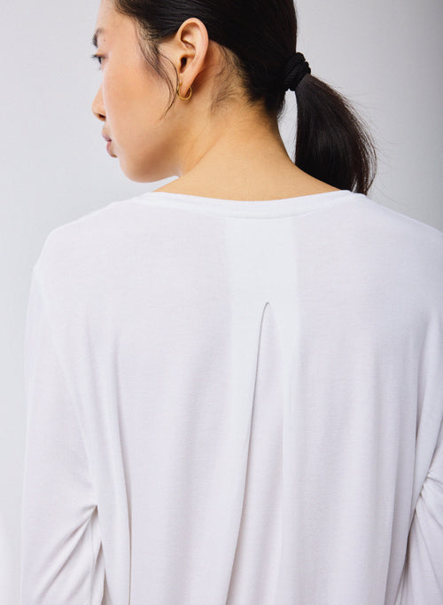 T-shirt Blanc Col Rond Manches Longues en Viscose / Elasthanne - MAJESTIC FILATURES