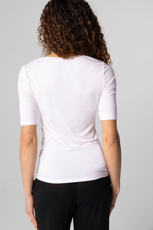 T-Shirt mit U-Ausschnitt und Ellbogenärmeln aus Viskose/Elasthan in Rosa - MAJESTIC FILATURES