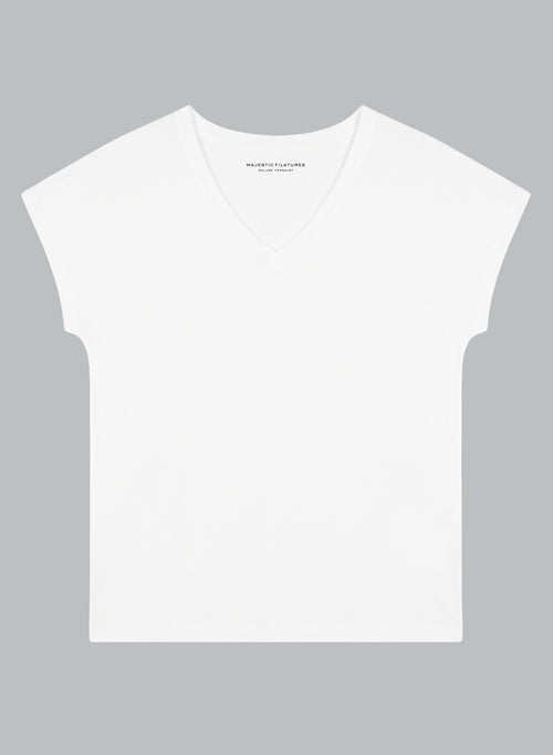 White V-neck T-shirt in Viscose and Elastane - MAJESTIC FILATURES