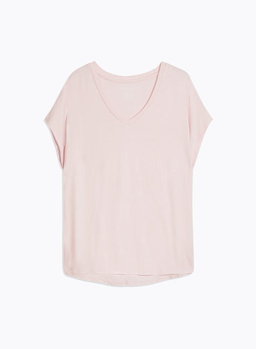 Pink V-neck Short-sleeved Viscose tee shirt - MAJESTIC FILATURES