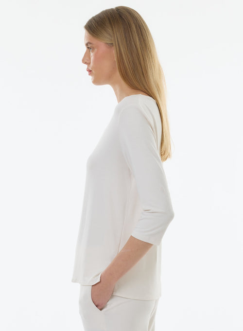 Tee shirt Blanc Manches 3/4 Col Bateau en Viscose / Elasthanne - MAJESTIC FILATURES