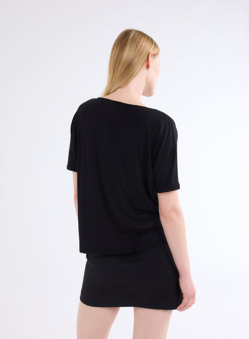 T-shirt noir Col Rond Manches Courtes en Viscose et Élasthanne - MAJESTIC FILATURES