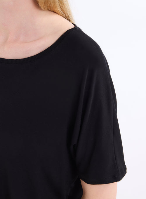 T-shirt noir Col Rond Manches Courtes en Viscose et Élasthanne - MAJESTIC FILATURES