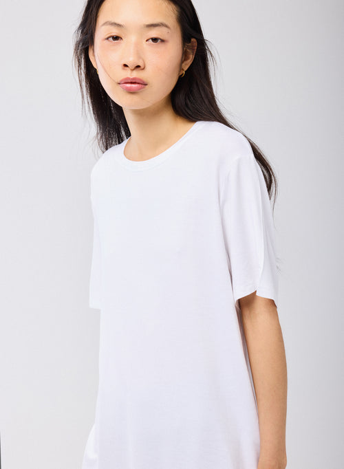 White T shirt Crew Neck Short Sleeves Viscose Elastane   - MAJESTIC FILATURES