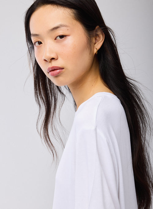 White T shirt Crew Neck Short Sleeves Viscose Elastane   - MAJESTIC FILATURES