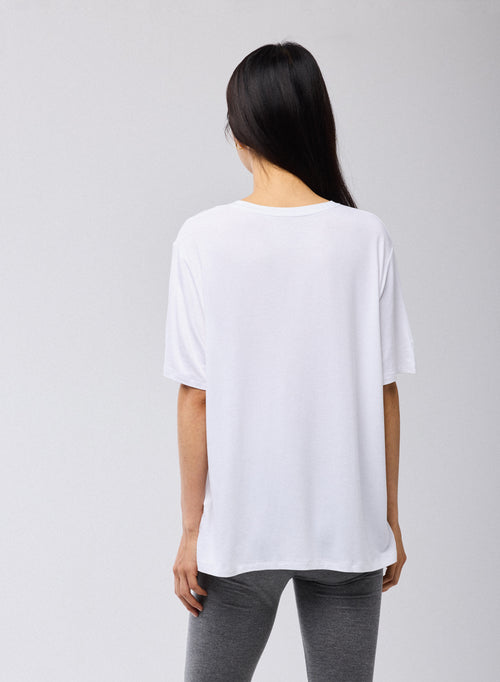 White T shirt Crew Neck Short Sleeves Viscose Elastane   - MAJESTIC FILATURES