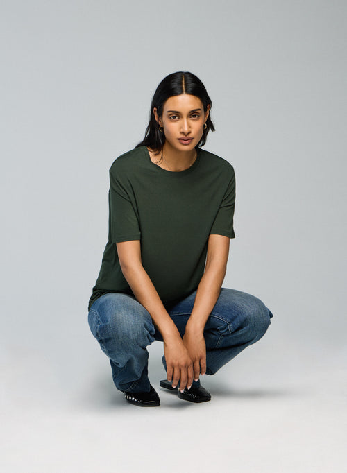 T-shirt Vert Col Rond Manches Courtes en Viscose / Elasthanne - MAJESTIC FILATURES