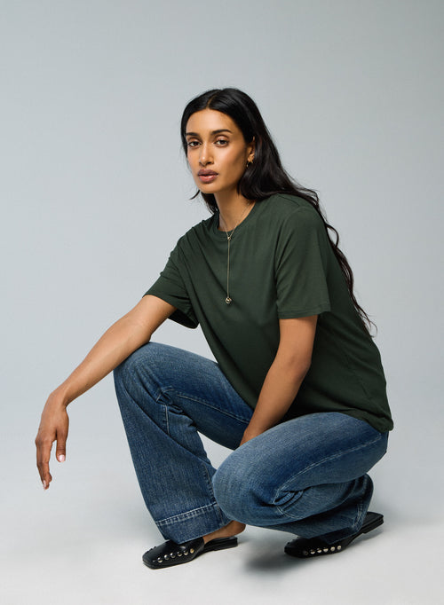 T-shirt Vert Col Rond Manches Courtes en Viscose / Elasthanne - MAJESTIC FILATURES