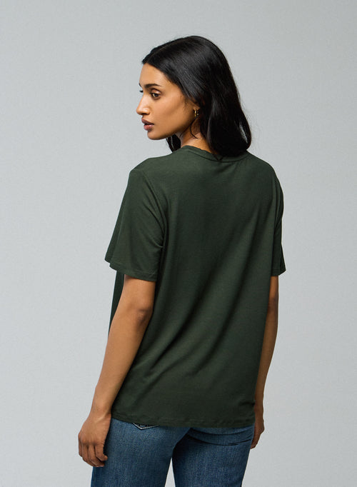 T-shirt Vert Col Rond Manches Courtes en Viscose / Elasthanne - MAJESTIC FILATURES